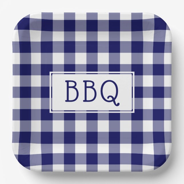 Grillen-Party für blaue und weiße Gingham-Muster Pappteller (Vorderseite)