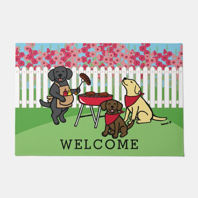 GRILLEN Party Labradors Hollyhock Blume Fußmatte (Vorderseite)