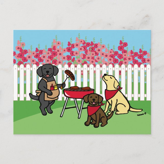 GRILLEN Party Labradors Hollyhock Blume Postkarte (Vorderseite)
