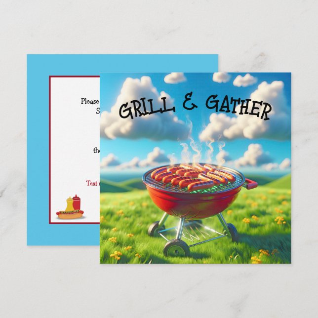 GRILLEN Party mit Grillhunden Einladung (Vorne/Hinten)