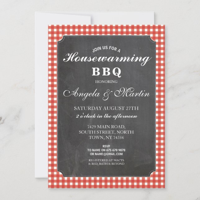 GRILLEN Party Roter Karo Chalk Einladung zur Haush (Vorderseite)