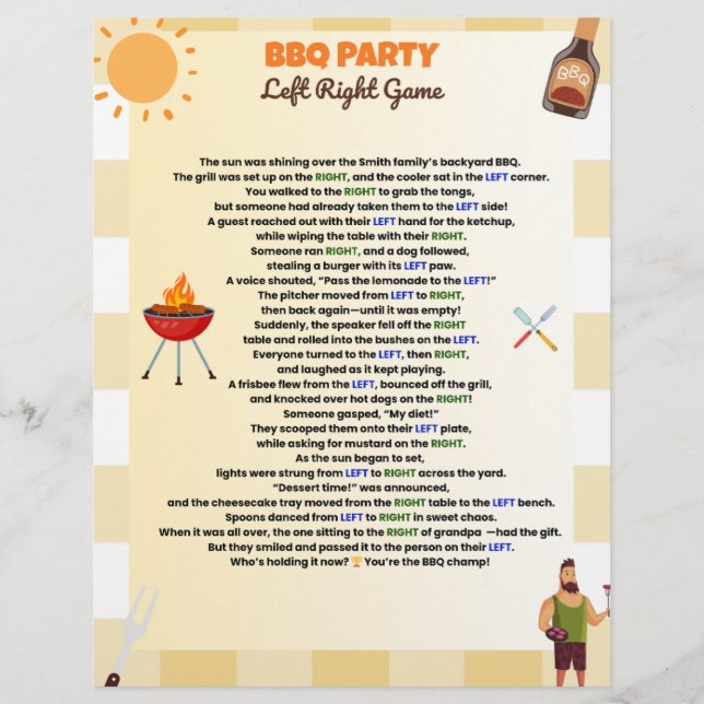 GRILLEN Party Verlassen "Right Game" - Funny Summe Briefbogen (Vorderseite)