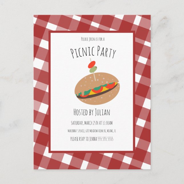 Grillen Picnic Event Sandwich Einladung zum Vatert Postkarte (Vorderseite)