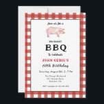 GRILLEN Pig Roast Geburtstagsparty Einladung<br><div class="desc">Rustikale GRILLEN Roast Geburtstag Einladung Party Einladung mit rot-weiß karierte Grenze.</div>