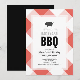GRILLEN Pig Roast Red Gingham Adult Birthday Einladung