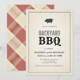GRILLEN Pig Roast Vintag Red Gingham Adult Birthda Einladung