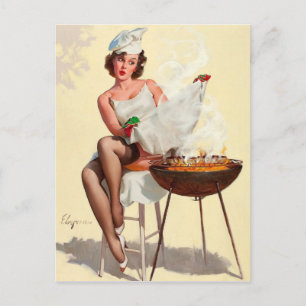 Grillen Pin Up Postkarte