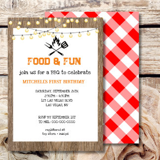 Grillen Red Kariert Gingham Einladung