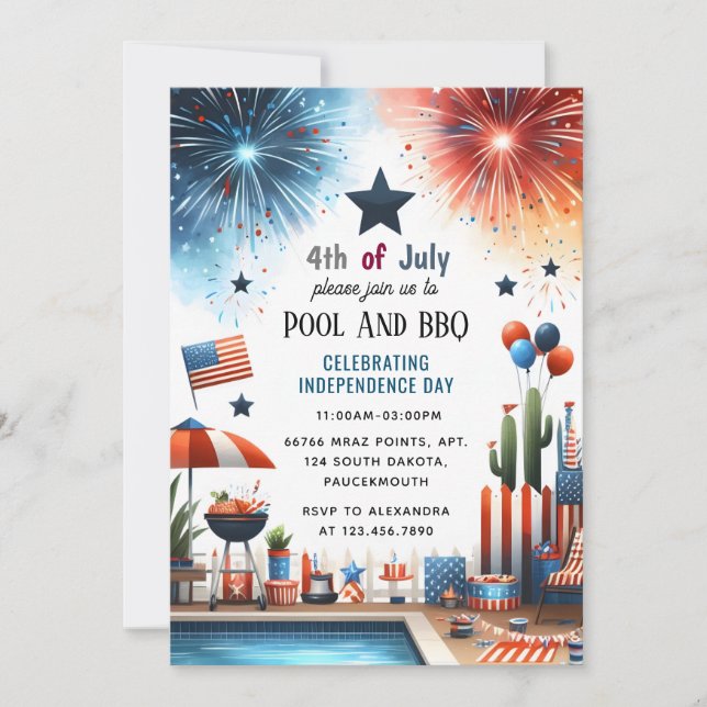 Grillen Red White Blue Usa Flag 4. Juli Party Einladung (Vorderseite)