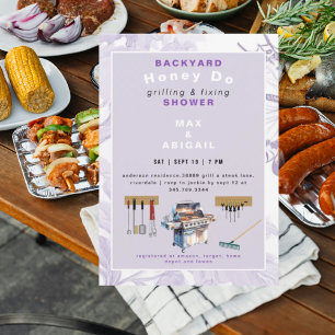 Grillen & Reparieren Lavendel-Paare-Brautparty Einladung
