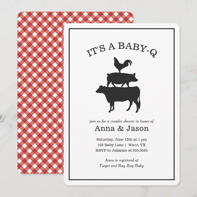 GRILLEN Rustic Couples Baby Shower Baby Q Einladun Einladung (Vorne/Hinten)