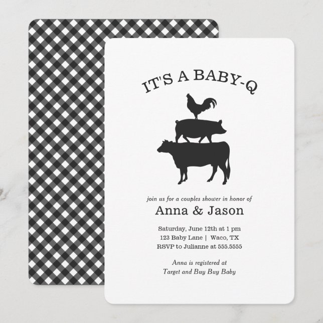 GRILLEN Rustic Couples Baby Shower Baby Q Einladun Einladung (Vorne/Hinten)