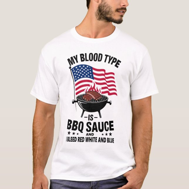Grillen Sauce Red White Blue 4. Juli zum Bluttyp T-Shirt (Vorderseite)