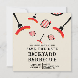 GRILLEN Save the Date Karte mit Grill & Gabel