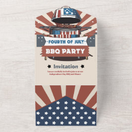 Grillen Tri-Fold Einladung mit Star-Spangled am 4.