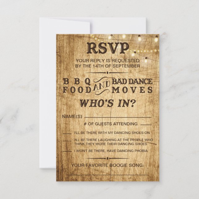 GRILLEN UAWG für rustikale Hochzeit RSVP Karte (Vorderseite)