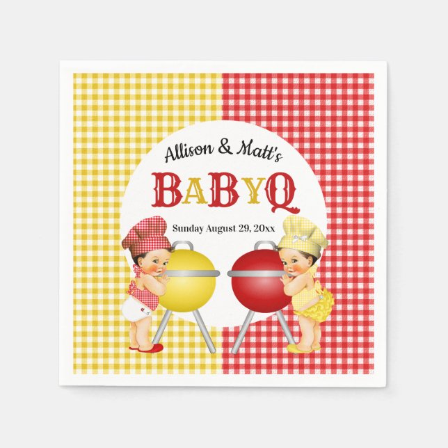 Grillen über das Geschlecht Rot-Gelb-Gingham-Baby  Serviette (Vorderseite)