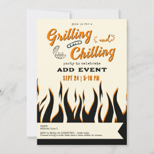Grillen und Chillen Casual Retro BBQ Grill Party Einladung