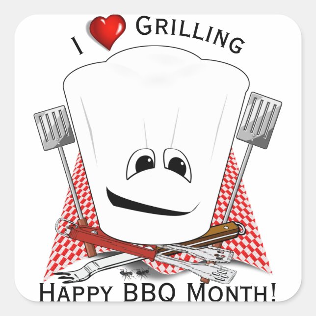 Grillen von Koch mit GRILLEN Quadratischer Aufkleber (Vorderseite)