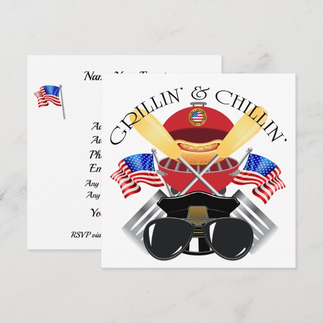 Grillin' et Chillin' Patriotic Cookout Invitation (Devant / Derrière)