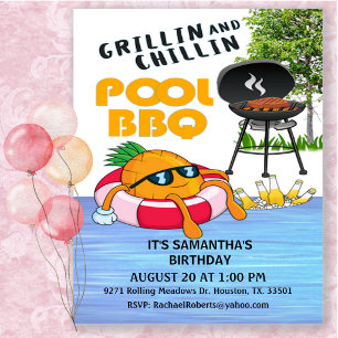 Grillin und Chillin GRILLEN Birthday Pool Party In Einladung