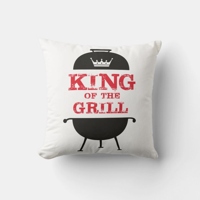 Grillkönig, Schwarz-weiße Kronenrot Kissen (Vorderseite)