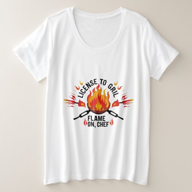 Grilllizenz - Flame On, Koch Plus Size T-Shirt (Design vorne)
