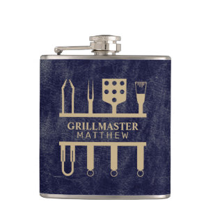 Grillmaster-Name Navy-Lederstruktur Flachmann