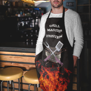 Grillmeister Flammen Name Monogramm Grill BBQ Schürze