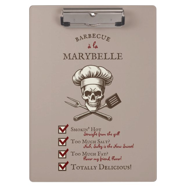 Grillmeister Skully - Vintage Skull-Illustration Klemmbrett (Vorderseite)