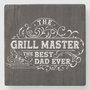 Grillmeister und Bester Vater je Vatertag Schwarz Steinuntersetzer