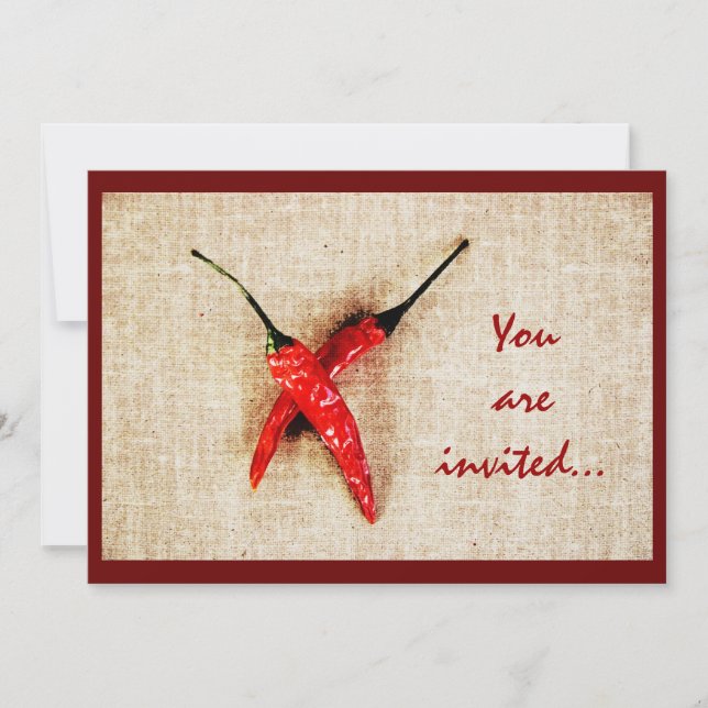 Grillplatz mit rotem Chili Paprikaschoten Einladung (Vorderseite)
