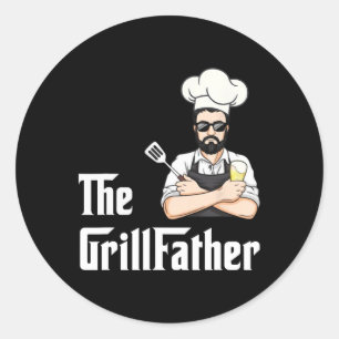 Grillvater BBQ Vater-Tag Barbecue Koch Lustig Runder Aufkleber