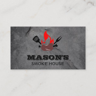 Grillwurst auf Skewer und Flammen Visitenkarte