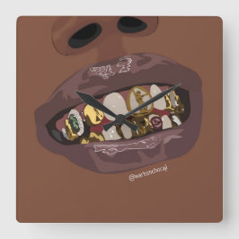 Grillz-Ästhetik, Gold Grills (Grillz) Zähnen Kunst Quadratische Wanduhr