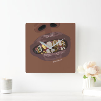Grillz-Ästhetik, Gold Grills (Grillz) Zähnen Kunst Quadratische Wanduhr
