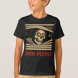 Grim Peeper Funny Skeleton Halloween Pun T-Shirt