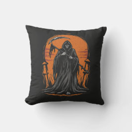 Grim Reaper Cartoon in Sunset Graveyard Kissen