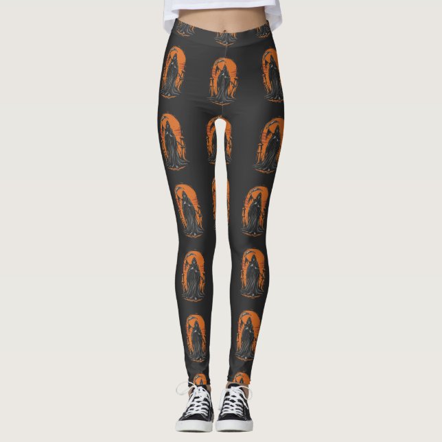 Grim Reaper Cartoon in Sunset Graveyard Leggings (Vorderseite)