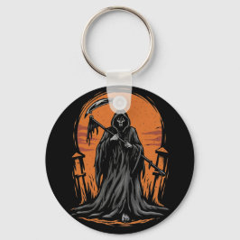 Grim Reaper Cartoon in Sunset Graveyard Schlüsselanhänger