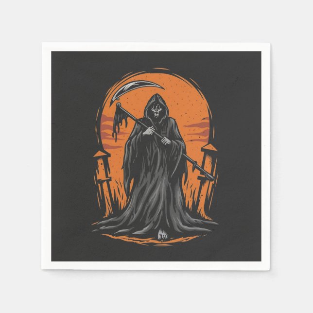 Grim Reaper Cartoon in Sunset Graveyard Serviette (Vorderseite)