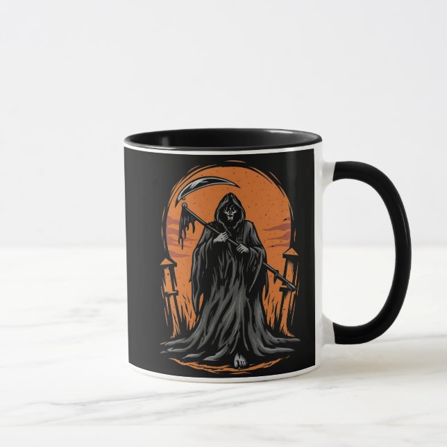 Grim Reaper Cartoon in Sunset Graveyard Tasse (Rechts)