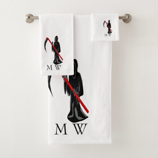 Grim Reaper Design Monogrammed Badhandtuch Set (Insitu)