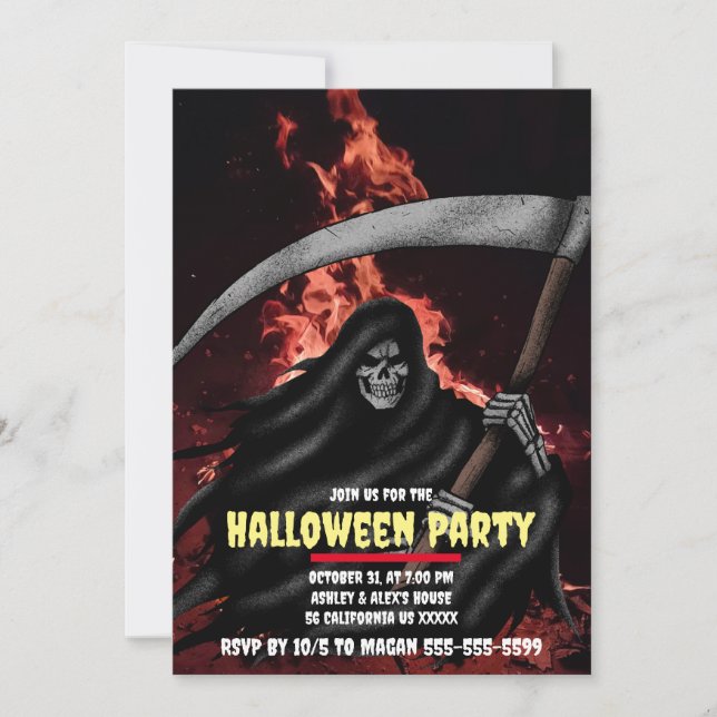 Grim Reaper Fire Custom Halloween Party Invitation (Devant)