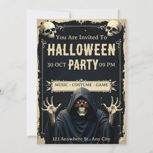 Grim Reaper Halloween Party Invitation (Devant)