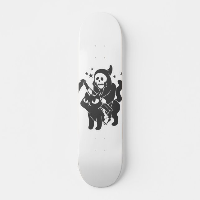 Grim reaper riding a cat - Choose background color Skateboard (Vorne)