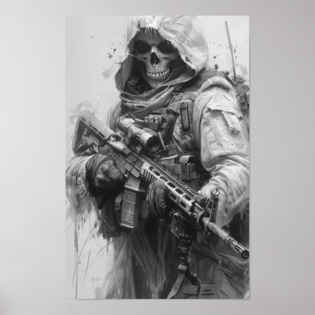 Grim Reaper Squelette avec Assault Rifle Poster (Devant)