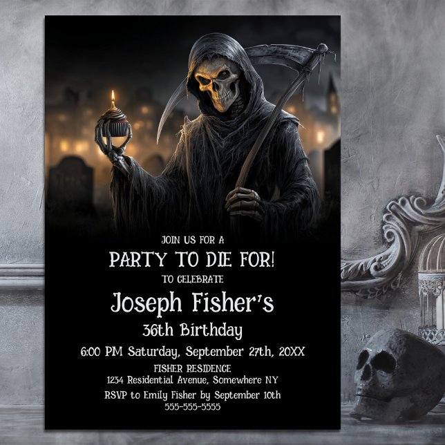 Grim Reaper with Cupcake Birthday Party Invitation (Créateur téléchargé)