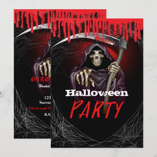 Grim Sensenmann Bloody Halloween-Party Einladung (Vorne/Hinten)