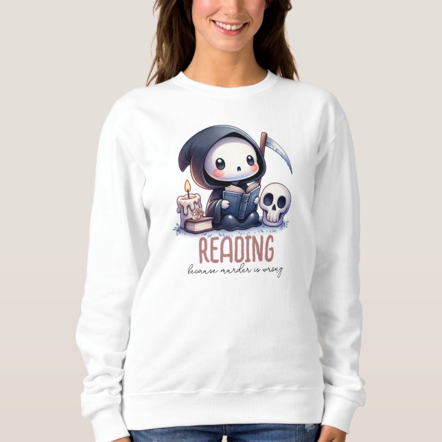 Grim Sensenmann Book Lover, Custom Book Club Sweatshirt (Vorderseite)